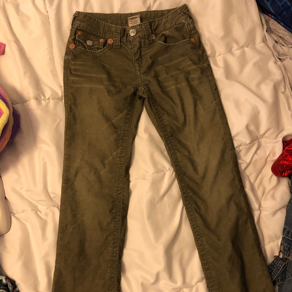 Girls True Religion army green corduroy pants
